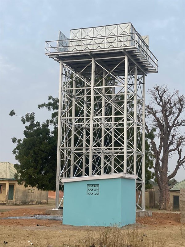 Elevated water tank installed on the steel tower
