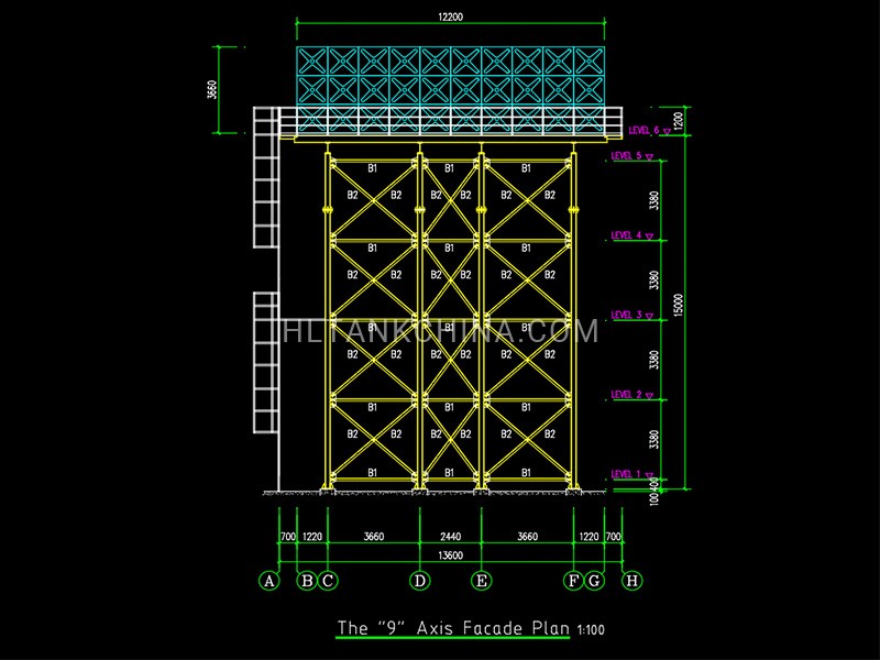 Elevated steel tower drawing
