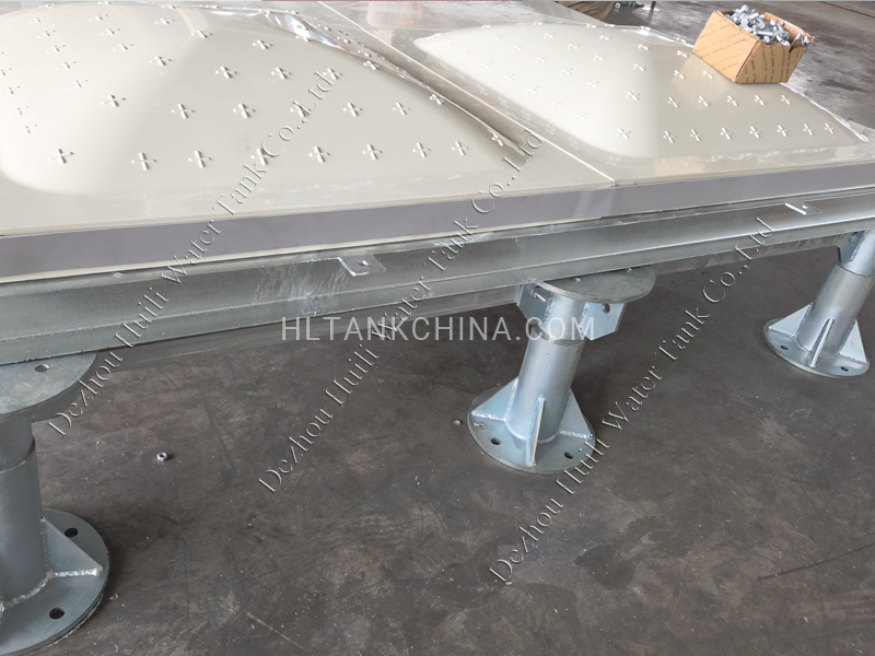 Base panel installation with adjustable steel support pedestal Roof panel installation with adjustable steel support pedestal