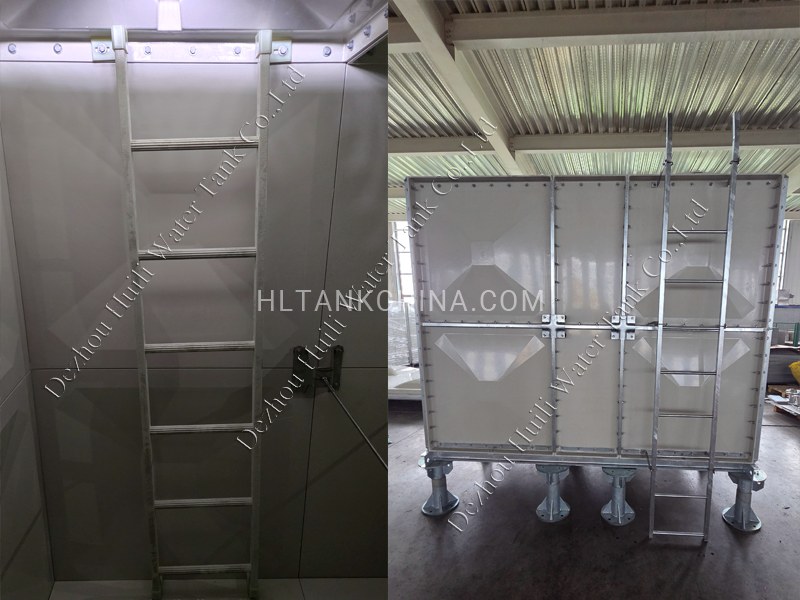 Ladder installation with adjustable steel support pedestal Ladder installation with adjustable steel support pedestal